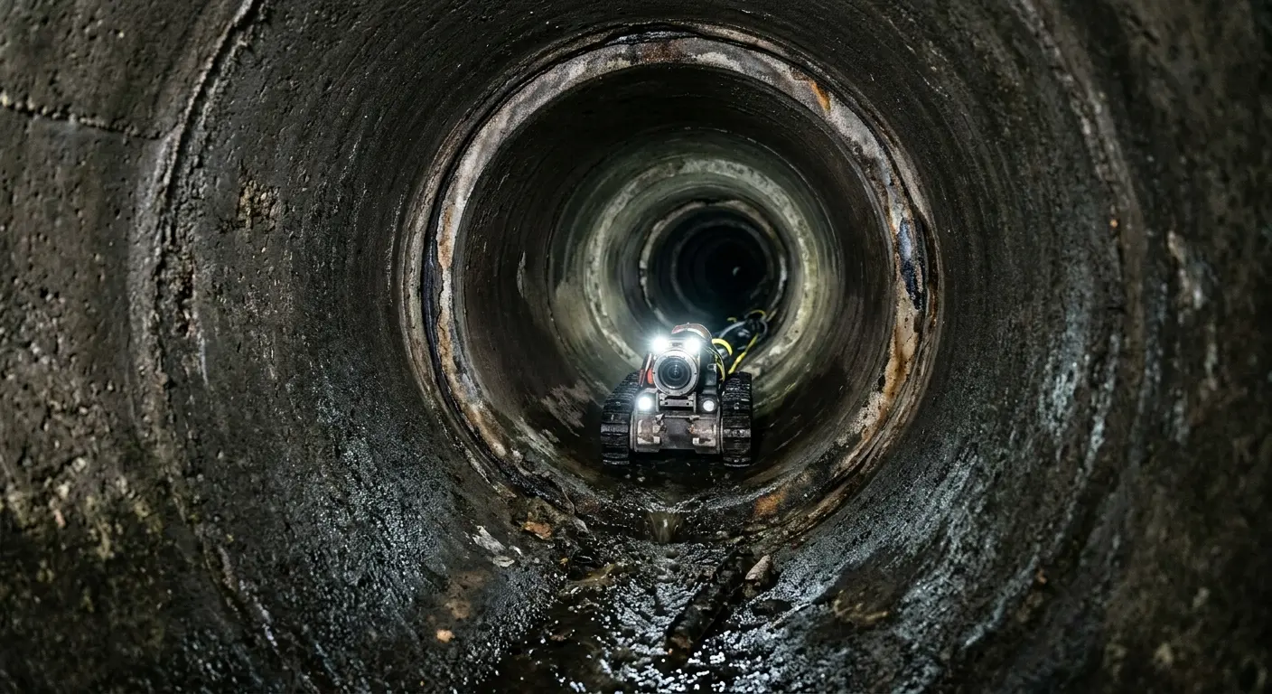 Robotic sewer camera inspecting pipe interior for Sewer Line Cleaning in Swansea