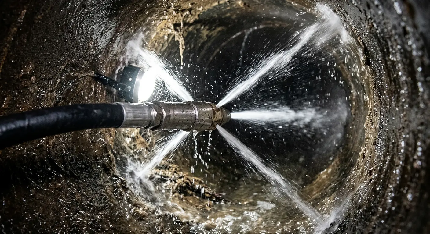 High-pressure hydro jetting nozzle cleaning sewer pipe for Storm Drain Cleaning in Swansea